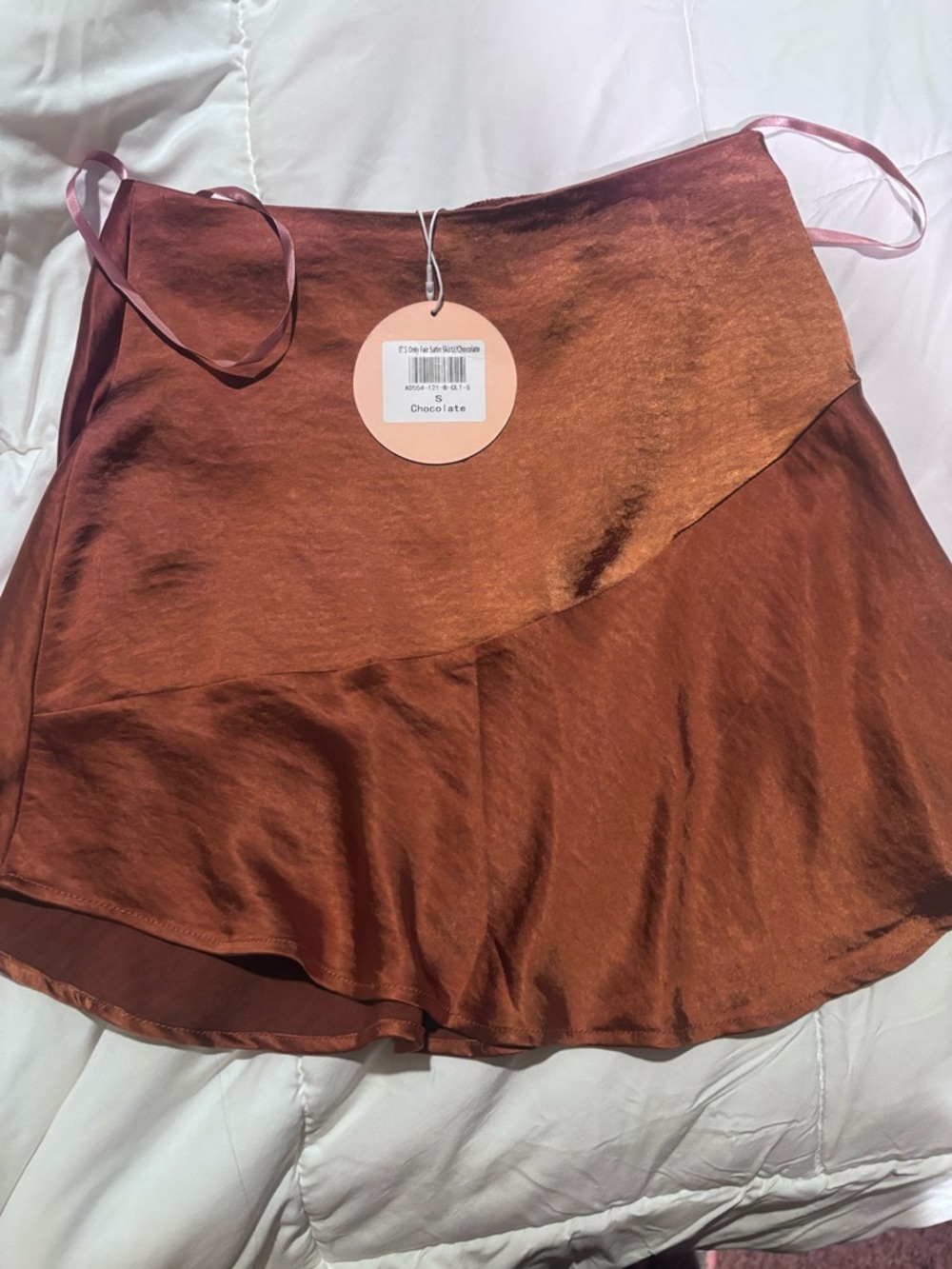 PAIGE Satin Skater Mini Skirt in Rust Orange